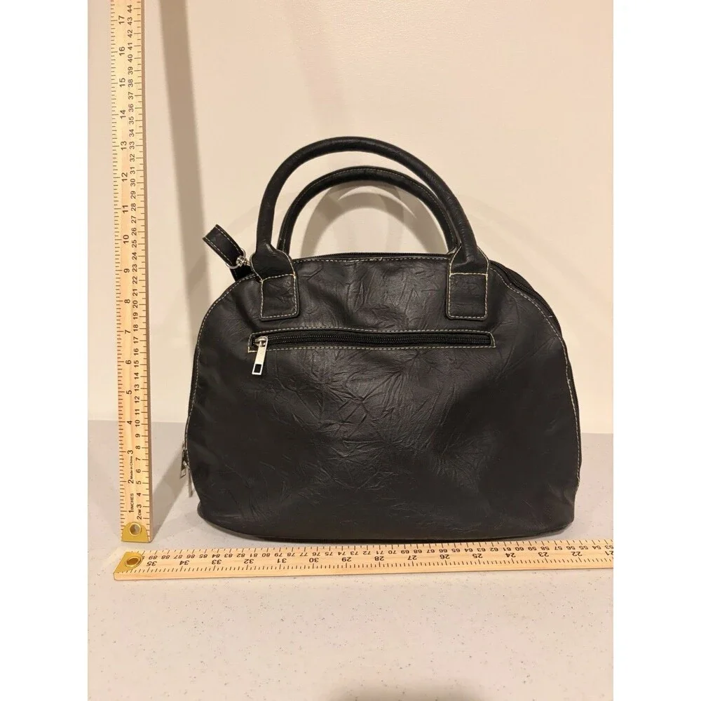 Stone & Co. Black Dome Satchel Top Handle, Zip, Detach/Adjust Strap, Pockets